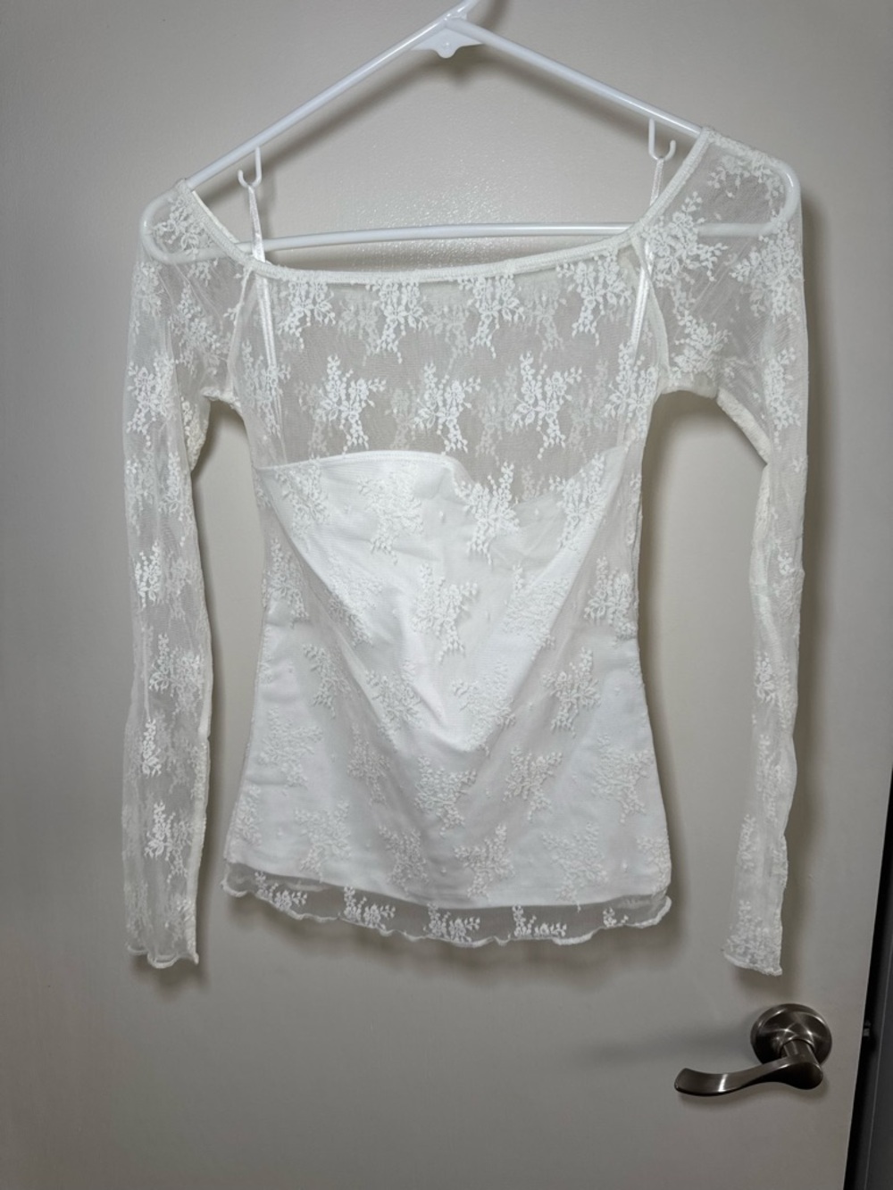 Abercrombie & Fitch White Lace Long-Sleeve Sheer Top